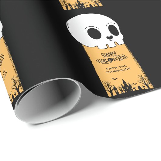 Skeleton Skull Graveyard Black Gothic Halloween Geschenkpapier (Rolleneckpunkt)