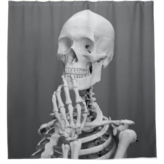 Skeleton Skull Halloween Schwarz und Weiß Grau Duschvorhang (Vorderseite)