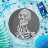 Skeleton Skull Halloween Schwarz und Weiß Grau Pappteller (Party)
