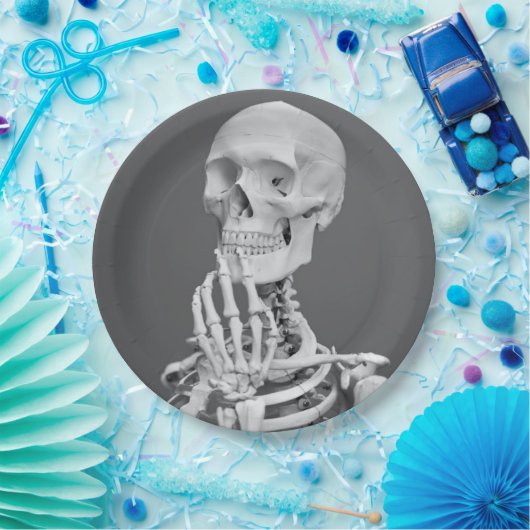 Skeleton Skull Halloween Schwarz und Weiß Grau Pappteller (Party)