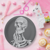 Skeleton Skull Halloween Schwarz und Weiß Grau Pappteller (Party)