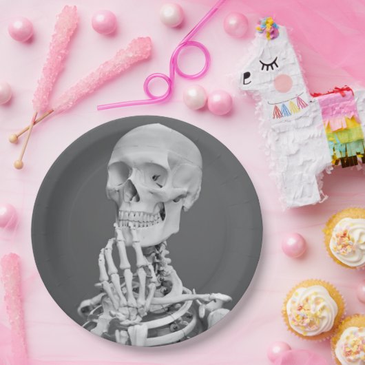 Skeleton Skull Halloween Schwarz und Weiß Grau Pappteller (Party)