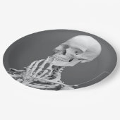 Skeleton Skull Halloween Schwarz und Weiß Grau Pappteller (Schrägansicht)