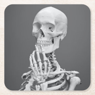 Skeleton Skull Halloween Schwarz und Weiß Grau Rechteckiger Pappuntersetzer