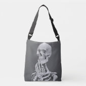 Skeleton Skull Halloween Schwarz und Weiß Grau Tragetaschen Mit Langen Trägern (Vorderseite)
