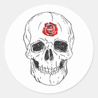 Skeleton Skull Knochen Schwarz & Rote Rose Glitzer