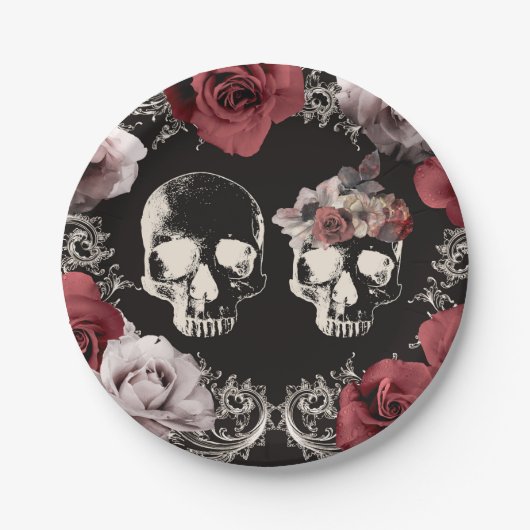 Skeleton Skull Mauve Dusty Rose Gothic Wedding Pappteller (Vorderseite)
