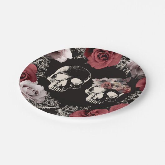 Skeleton Skull Mauve Dusty Rose Gothic Wedding Pappteller (Schrägansicht)