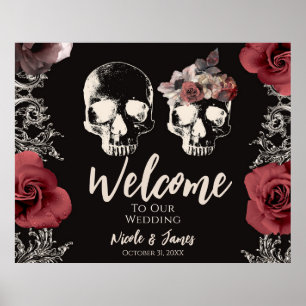 Skeleton Skull Mauve Dusty Rose Wedding Welcome Po Poster