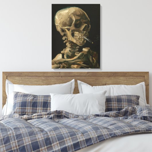 Skeleton Skull mit brennender Zigarette von Van Go Leinwanddruck (Insitu (Schlafzimmer))