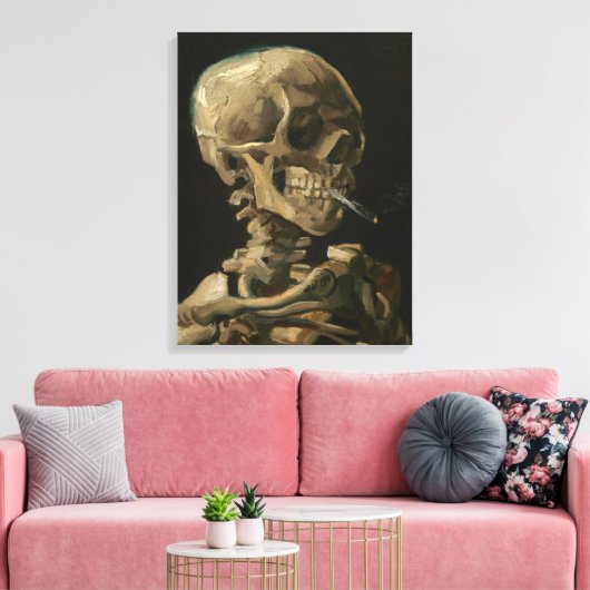 Skeleton Skull mit brennender Zigarette von Van Go Leinwanddruck (Insitu (Wohnzimmer))