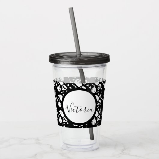 Skeleton Skull Pumpkin Skript Mit Monogramm Acryli Acryltrinkbecher (Links)