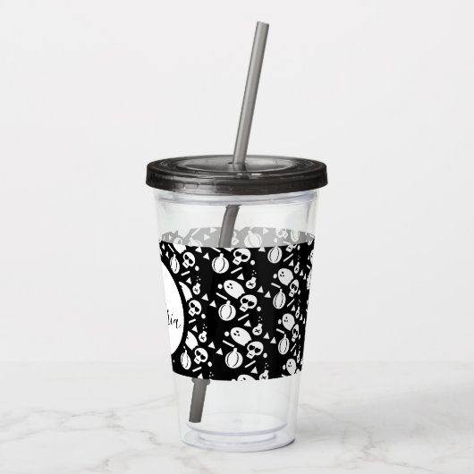 Skeleton Skull Pumpkin Skript Mit Monogramm Acryli Acryltrinkbecher (Rückseite)