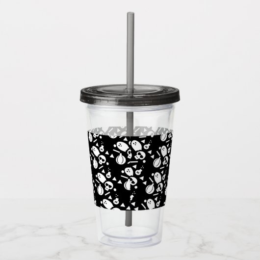 Skeleton Skull Pumpkin Skript Mit Monogramm Acryli Acryltrinkbecher (Rechts)