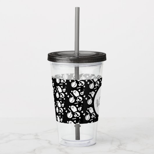 Skeleton Skull Pumpkin Skript Mit Monogramm Acryli Acryltrinkbecher (Vorderseite)