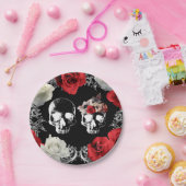 Skeleton Skull Red White Roses Gothic Wedding Pappteller (Party)