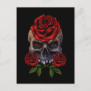 Skeleton Skull Rose Romantischer Blumentod Postkarte