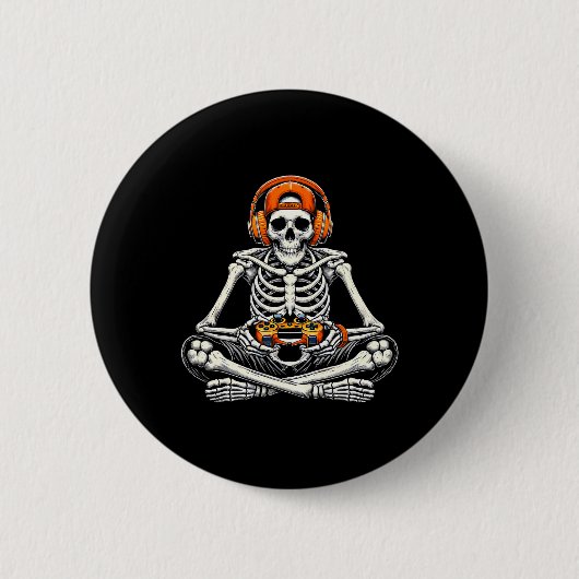 Skeleton Skull Video Game Gamer Men Boys Halloween Button (Vorderseite)