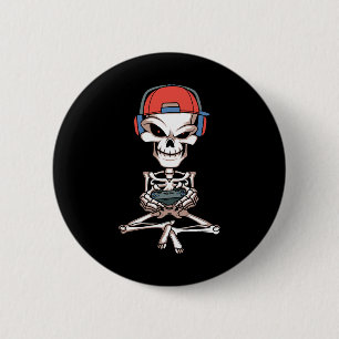 Skeleton Skull Video Gamer Halloween Outfit Men Bo Button