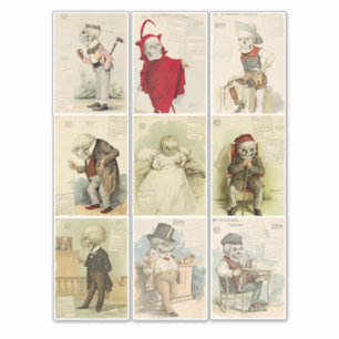Skeleton Skulls Vintag 1800er Kalender Kunst Aufkleber