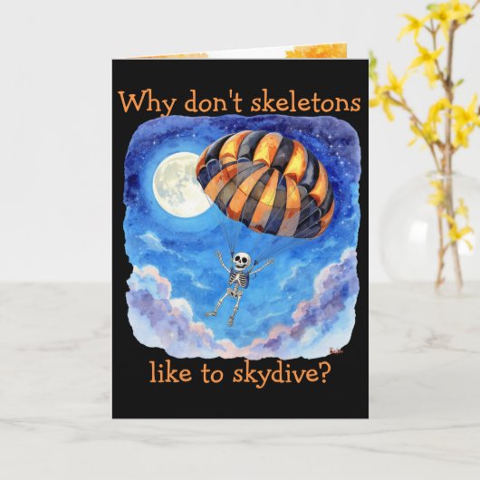 "Skeleton Skydiver" Kinderwitz Halloween Karte (Gelbe Blume)