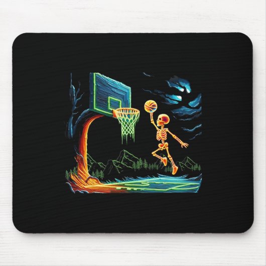 Skeleton Slam Dunk Hoop Bysketbyll Halloween Men B Mousepad (Vorne)