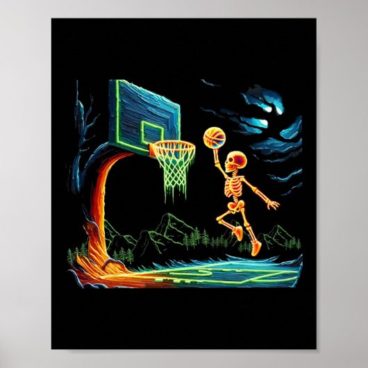 Skeleton Slam Dunk Hoop Bysketbyll Halloween Men B Poster (Vorne)
