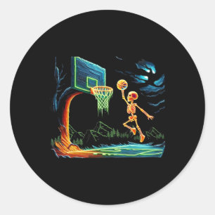 Skeleton Slam Dunk Hoop Bysketbyll Halloween Men B Runder Aufkleber