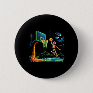 Skeleton Slam Dunk Hoop Sketll Halloween Men Boys Button