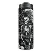 Skeleton Spider Moon Web Black Halloween Thermosbecher (Vorderseite)