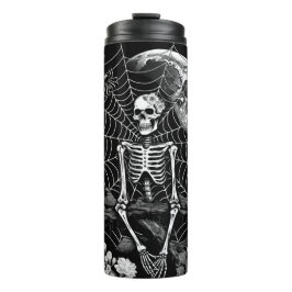 Skeleton Spider Moon Web Black Halloween Thermosbecher