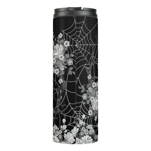 Skeleton Spider Moon Web Black Halloween Thermosbecher (Rückseite)
