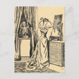 Skeleton Spionage über Viktorianische Lady Vintage Postkarte