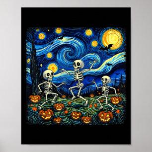 Skeleton Starry Night Van Gogh Dancing Skeletts H Poster