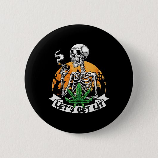 Skeleton Stoner Rauchen Unkraut Lit Hallowe Button (Vorderseite)