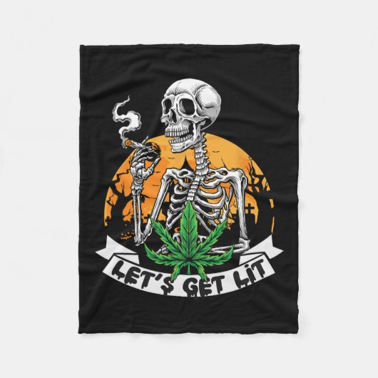 Skeleton Stoner Rauchen Unkraut Lit Hallowe Fleecedecke (Vorderseite)