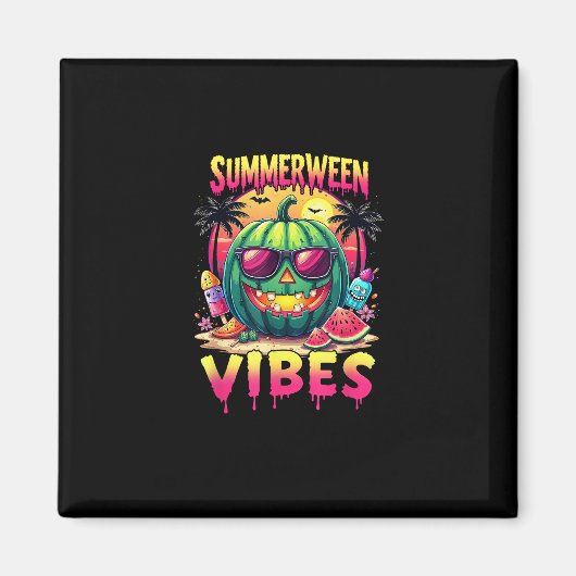Skeleton Summer Summerween Vibes Watermelon Jack-O Magnet (Vorne)