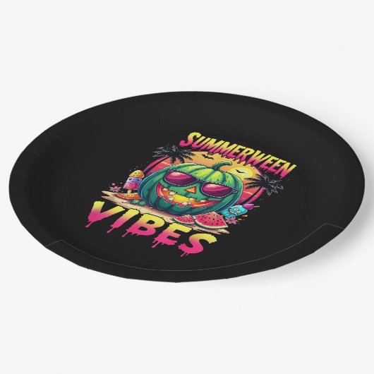 Skeleton Summer Summerween Vibes Watermelon Jack-O Pappteller (Schrägansicht)