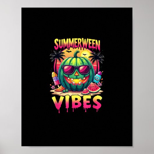 Skeleton Summer Summerween Vibes Watermelon Jack-O Poster (Vorne)