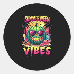 Skeleton Summer Summerween Vibes Watermelon Jack-O Runder Aufkleber