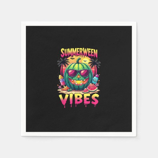 Skeleton Summer Summerween Vibes Watermelon Jack-O Serviette (Vorderseite)
