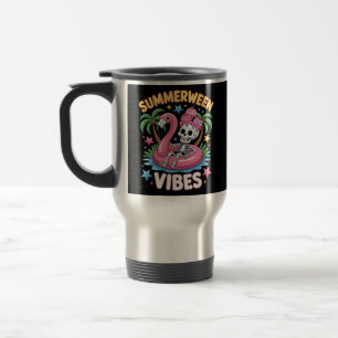 Skeleton Summerween Vibes Flamingo Reisebecher