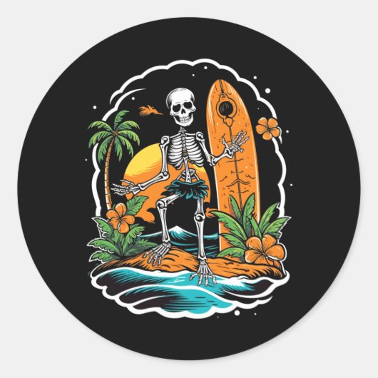 Skeleton-Surfen Halloween Hawaii-Performance Runder Aufkleber (Vorderseite)