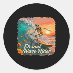 Skeleton Surfer Surfing Festival Stimmung Schädel  Runder Aufkleber