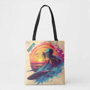 Skeleton Surfer Vibranly Blue Lila Pink Tropical Tasche