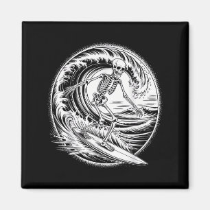 Skeleton Surfer Vintag Big Wave Surfing Funny Hal Magnet