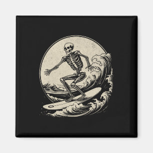 Skeleton Surfer Vintag Big Wave Surfing Funny Hal Magnet