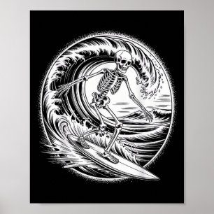 Skeleton Surfer Vintag Big Wave Surfing Funny Hal Poster