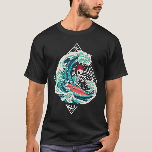 Skeleton Surfer Waves Ocean Surfboard Surfing T-Shirt (Vorderseite)
