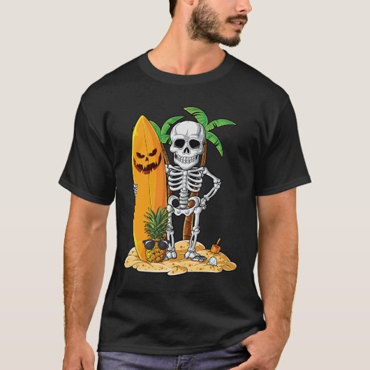 Skeleton Surfing Halloween Hawaii Hawaiian Men Wom T-Shirt (Vorderseite)